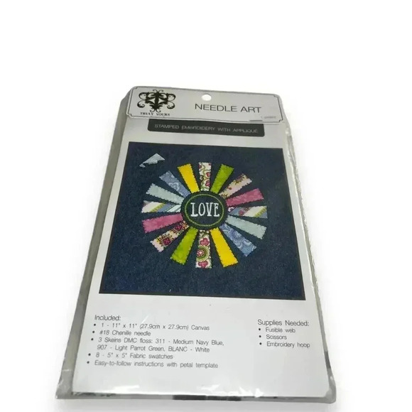 Truly Yours Needle Art Stamped Embroidery w/ Applique Kit Love Flower 11"x11" - Picture 1 of 5